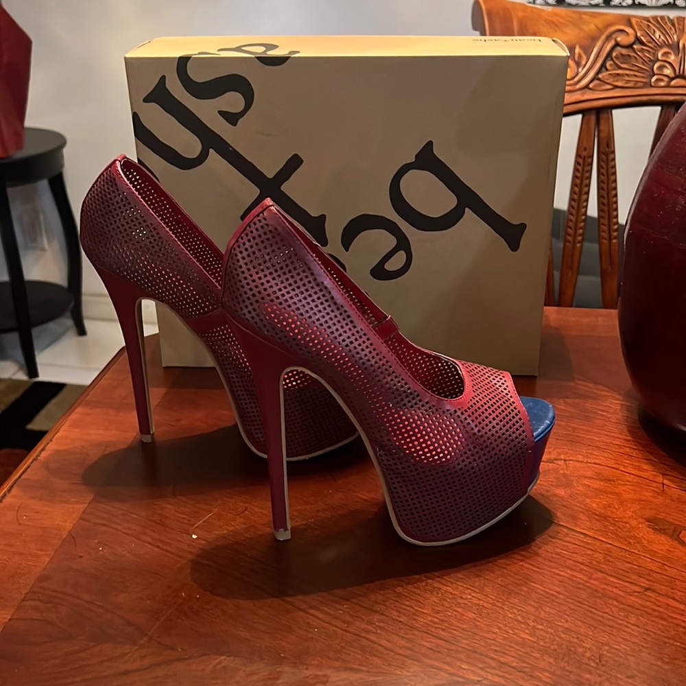 Burgundy and navy platform heels